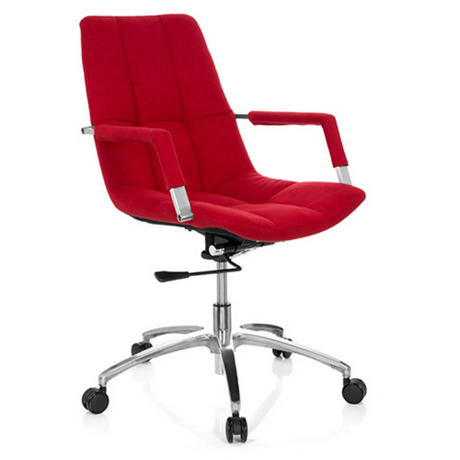 Silla Home Office SARANTO con tapizado de tela rojo y base plateada de hjh OFFICE