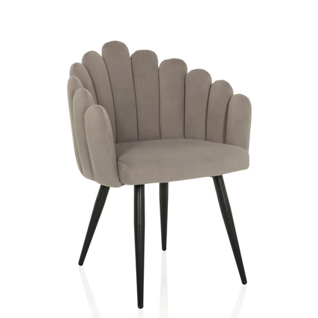 Silla de comedor gris SCALLORE con respaldo en forma de concha y patas negras de hjh LIVING