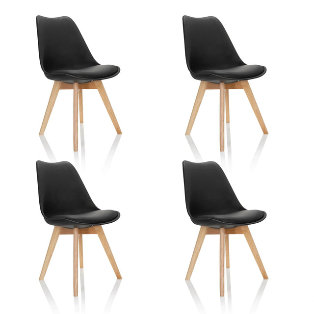 Cuatro sillas nórdicas SCANDI 4 negras con patas de madera clara de hjh OFFICE