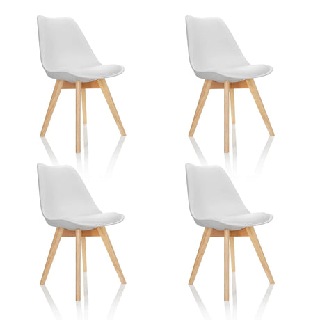 Juego de cuatro sillas nórdicas SCANDI 4 blancas con patas de madera clara de hjh OFFICE