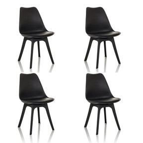 Cuatro sillas nórdicas negras SCANDI P con diseño minimalista y cuatro patas de hjh OFFICE