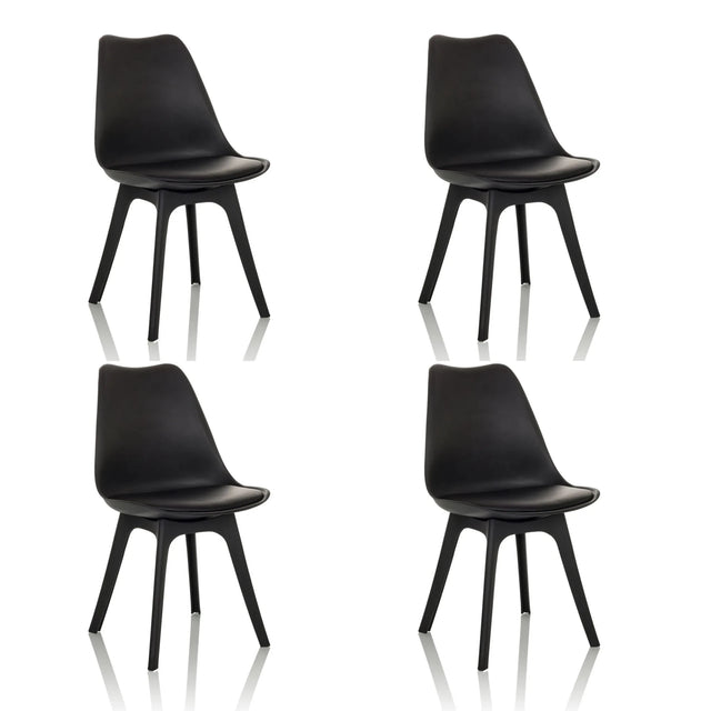 Cuatro sillas nórdicas negras SCANDI P con diseño minimalista y cuatro patas de hjh OFFICE