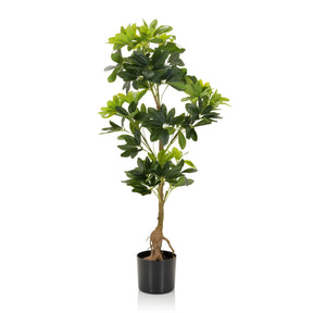Planta artificial verde SCHEFFLERA con hojas brillantes en una maceta negra de hjh OFFICE