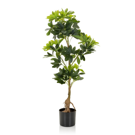 Planta artificial verde SCHEFFLERA con hojas brillantes en una maceta negra de hjh OFFICE