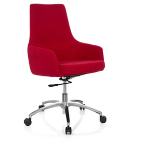 Silla Home Office SHAKE 100 con tapizado de tela roja y base de estrella de metal pulido de hjh OFFICE