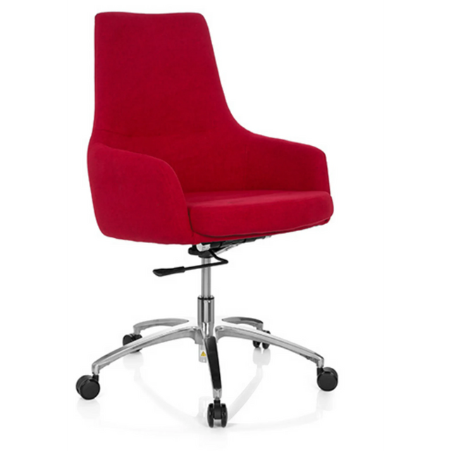 Silla Home Office SHAKE 100 con tapizado de tela roja y base de estrella de metal pulido de hjh OFFICE