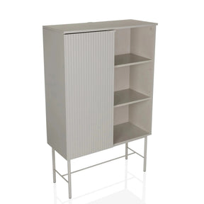 estante gris SIO con una puerta corredera y dos compartimentos abiertos sobre patas de metal de hjh LIVING