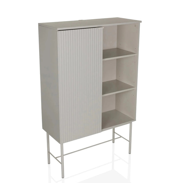 estante gris SIO con una puerta corredera y dos compartimentos abiertos sobre patas de metal de hjh LIVING