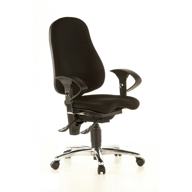 Silla de oficina profesional SITNESS 10 negra con reposabrazos y base pulida de Topstar