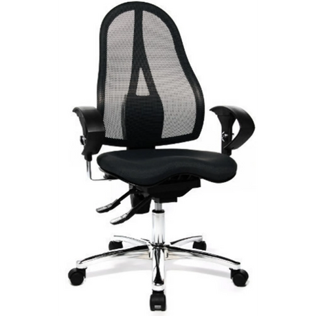 Silla de oficina profesional SITNESS 15 U2 en negro con respaldo de malla y base brillante de Topstar