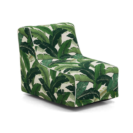 Sofá Hinchable Sitzolo Air verde con estampado de hojas tropicales y fondo blanco de hjh LIVING