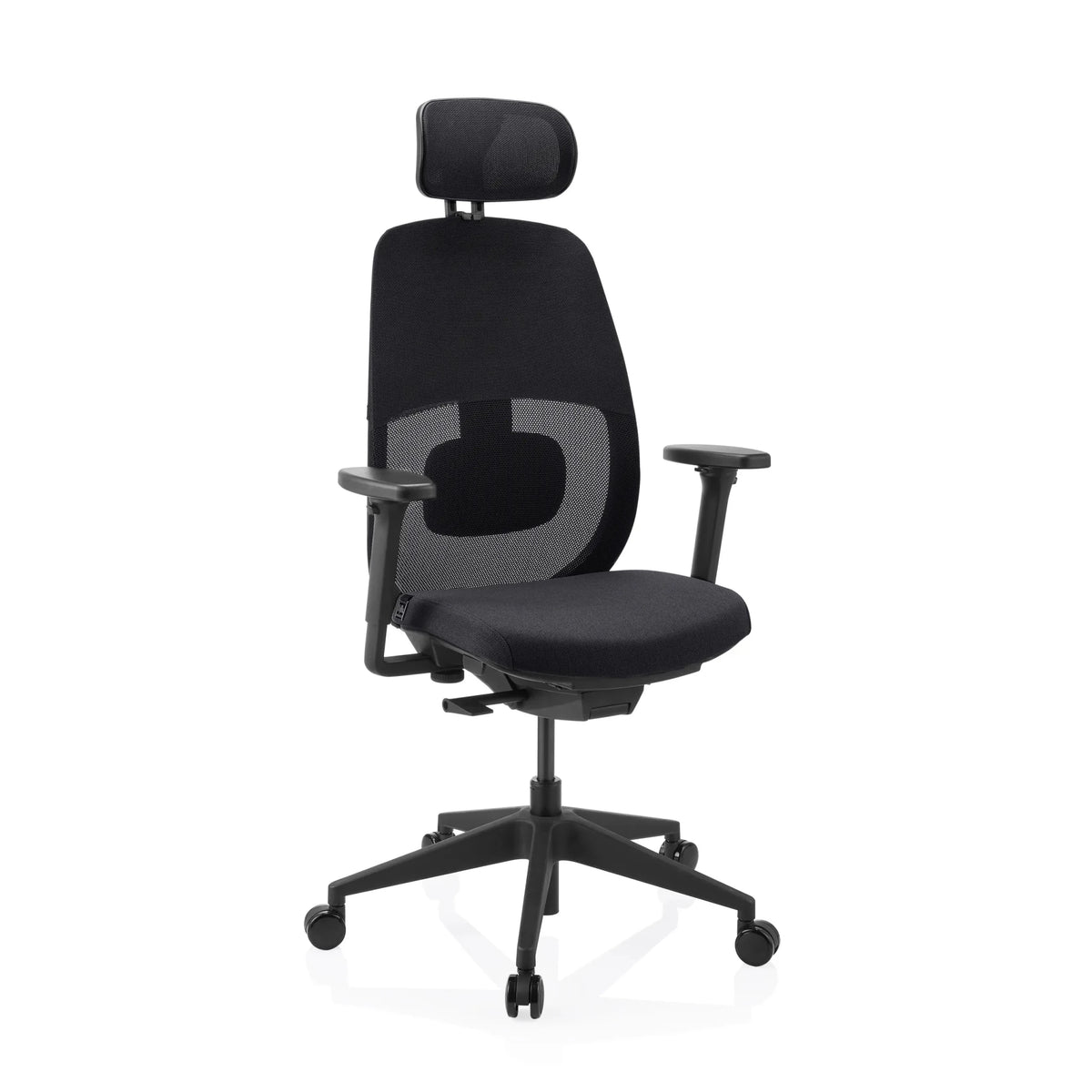 Silla de oficina profesional Skandis Pro en negro con reposacabezas y respaldo de malla de hjh OFFICE