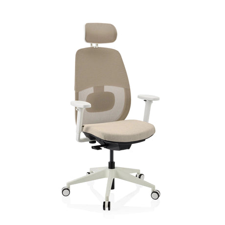 Silla de oficina profesional Skandis Pro en beige con marco blanco y reposacabezas de hjh OFFICE