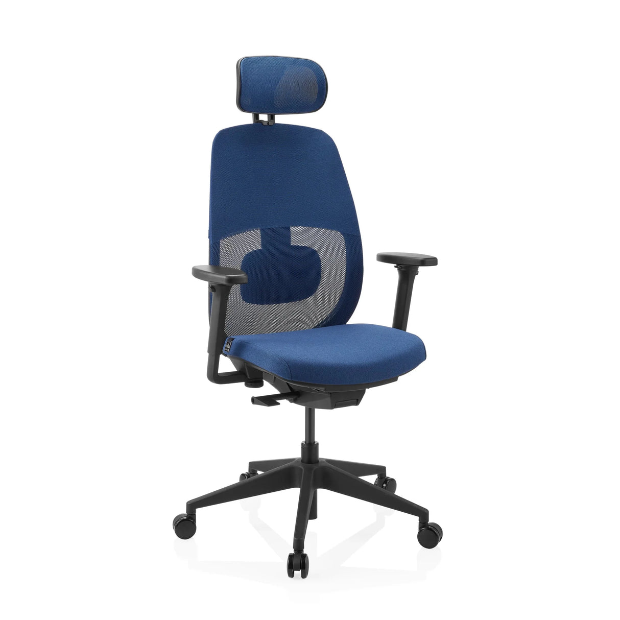 Silla de oficina profesional Skandis Pro en azul con reposacabezas y estructura negra de hjh OFFICE