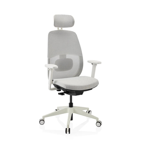 Silla de oficina profesional Skandis Pro en gris con estructura blanca y reposacabezas de hjh OFFICE