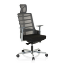 Silla alta gama SKARIF en negro y gris con respaldo de malla y reposacabezas de hjh OFFICE