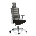 Silla alta gama SKARIF en blanco, gris y negro con respaldo de malla y reposacabezas de hjh OFFICE