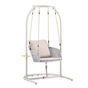 Silla colgante Skylo beige con estructura de metal blanca y cojín de asiento claro de hjh LIVING