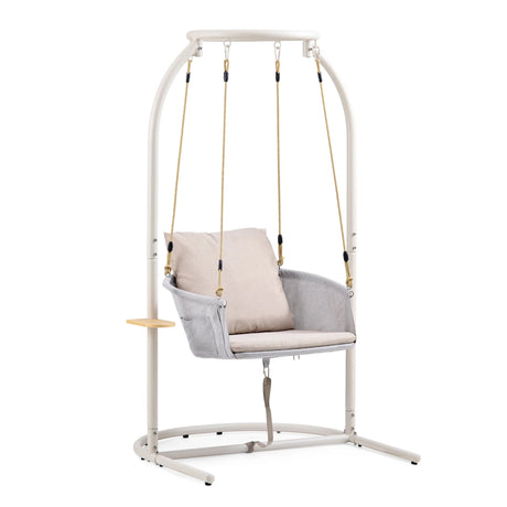 Silla colgante Skylo beige con estructura de metal blanca y cojín de asiento claro de hjh LIVING