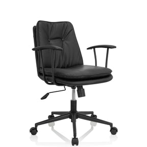 Silla Home Office SMALLO negra con tapizado de cuero sintético y reposabrazos de hjh OFFICE