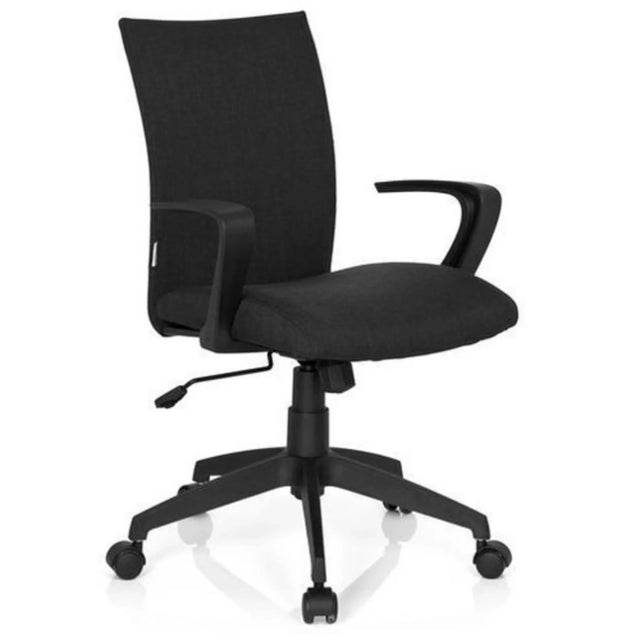 Silla Home Office SOFT con tapizado de tela negra y reposabrazos de hjh OFFICE