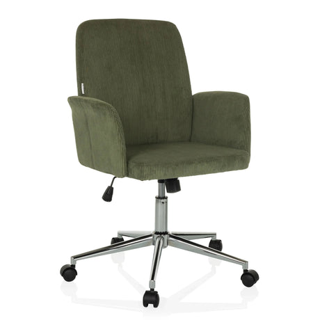 Silla Home Office SOLAO CORD con tapizado de pana verde oscuro y base de metal brillante de hjh OFFICE