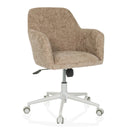 Silla Home Office SOLAO HOME con tapizado de tela beige y base blanca con ruedas de hjh LIVING