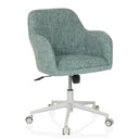 Silla Home Office SOLAO HOME en color menta con carcasa tapizada en tela y base blanca de hjh LIVING