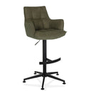 Taburete de bar verde SOLAO LIFE HIGH con tapizado acolchado, reposabrazos y reposapiés negro de hjh LIVING