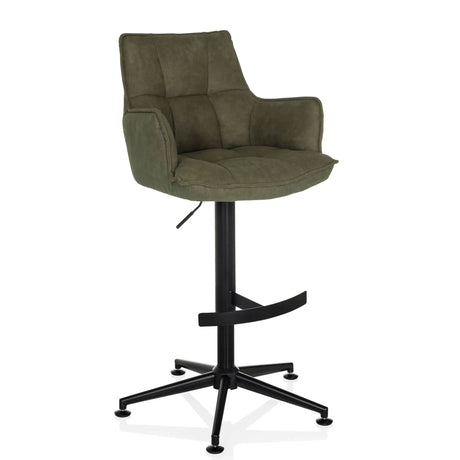 Taburete de bar verde SOLAO LIFE HIGH con tapizado acolchado, reposabrazos y reposapiés negro de hjh LIVING