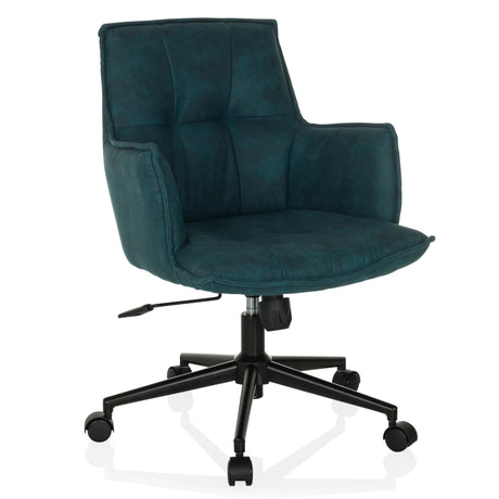 Silla Home Office SOLAO LIFE con tapizado de tela azul oscuro y base de estrella negra con ruedas de hjh LIVING