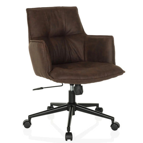 Silla Home Office SOLAO LIFE con tapizado marrón oscuro y base de ruedas negra de hjh LIVING