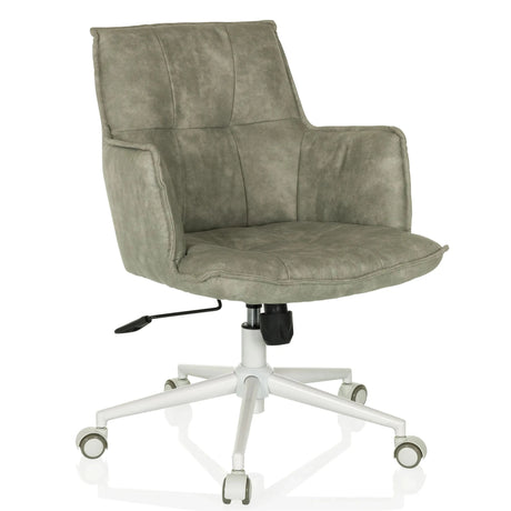 Silla Home Office SOLAO LIFE W con tapizado de tela gris y base blanca con ruedas de hjh LIVING