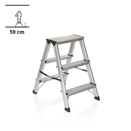 Escalera plegable de aluminio SOLID con tres peldaños y una altura de 59 cm de hjh OFFICE