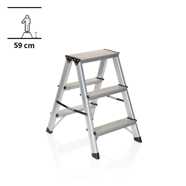 Escalera plegable de aluminio SOLID con tres peldaños y una altura de 59 cm de hjh OFFICE