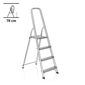 Escalera plegable SOLID II de aluminio plateada con cuatro peldaños y pasamanos de hjh OFFICE