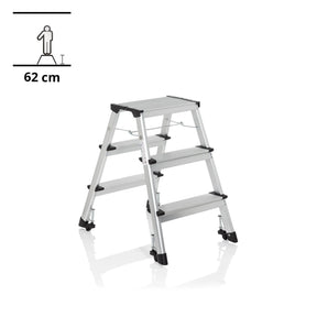Escalera plegable de aluminio SOLID IV con tres peldaños y pies negros de hjh OFFICE