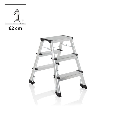 Escalera plegable de aluminio SOLID IV con tres peldaños y pies negros de hjh OFFICE