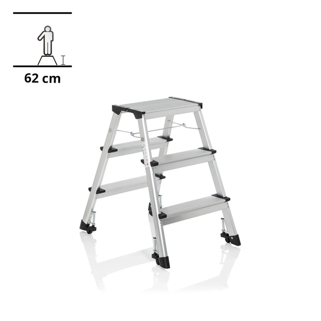 Escalera plegable de aluminio SOLID IV con tres peldaños y pies negros de hjh OFFICE