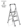 Escalera plegable SOLID V de aluminio plateado con tres peldaños y asa de seguridad de hjh OFFICE