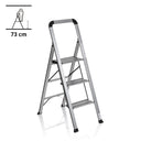 Escalera plegable SOLID V de aluminio plateado con tres peldaños y asa de seguridad de hjh OFFICE