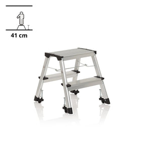 Escalera plegable de dos peldaños SOLID VI de aluminio plateado con patas de goma negras de hjh OFFICE