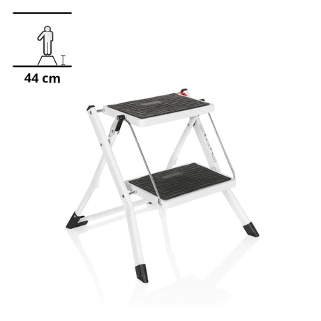Escalera plegable SOLID W1 blanca con dos peldaños negros y una altura de 44 cm de hjh OFFICE