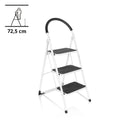 Escalera plegable SOLID W2 blanca con tres peldaños negros y un asa de seguridad de hjh OFFICE