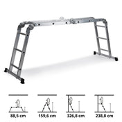 Escalera plegable de aluminio SOLID W3 con doce peldaños en varias posiciones de hjh OFFICE