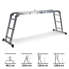 Escalera plegable de aluminio SOLID W3 con doce peldaños en varias posiciones de hjh OFFICE