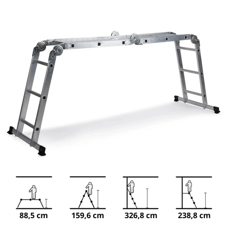 Escalera plegable de aluminio SOLID W3 con doce peldaños en varias posiciones de hjh OFFICE