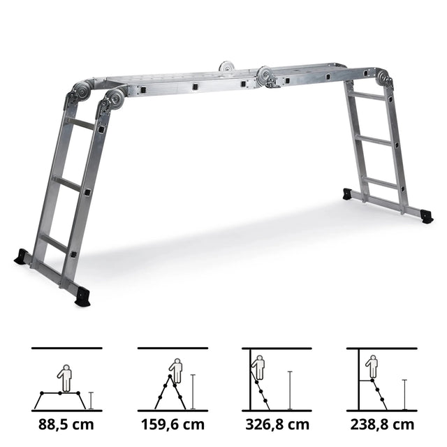 Escalera plegable de aluminio SOLID W3 con doce peldaños en varias posiciones de hjh OFFICE