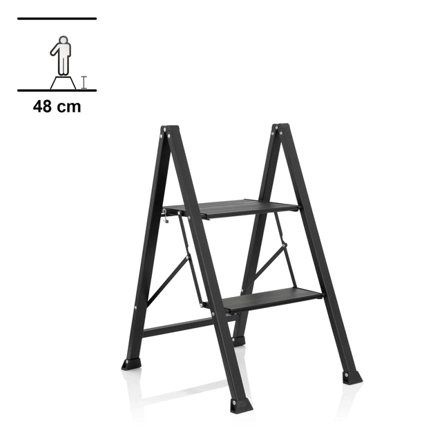 Escalera plegable SOLID W5 negra con dos peldaños y una altura de 48 cm de hjh OFFICE