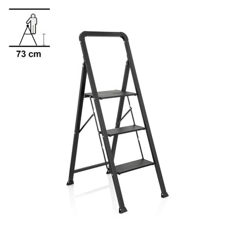 Escalera plegable SOLID W6 negra con tres peldaños y un asa de hjh OFFICE